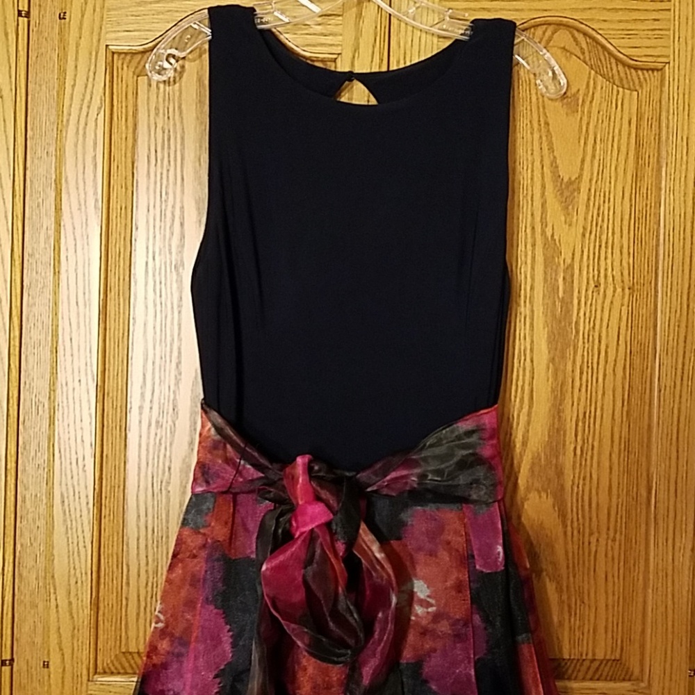 Navy Bodice with floral skirt gown